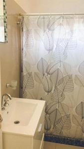 baño con cortina de ducha y lavamanos en Las Moras en San Luis