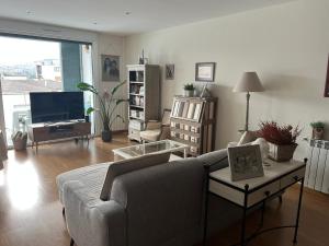 ein Wohnzimmer mit einem Sofa und einem TV in der Unterkunft Kobentu Berri by Smiling Rentals in Hondarribia