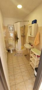 a bathroom with a shower and a toilet and a sink at Apartment in Sevid with Seaview, Terrace, WIFI (4746-2) in Sevid