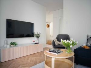Televízia a/alebo spoločenská miestnosť v ubytovaní Casa Porta Mare Kołobrzeg