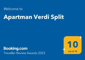 Apartment Verdi Split with free private parking space的证书、奖牌、标识或其他文件