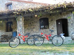 twee fietsen geparkeerd voor een stenen gebouw bij Casa Gruppetta in Tortorella