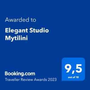 Certifikát, hodnocení, plakát nebo jiný dokument vystavený v ubytování Elegant Studio Mytilini