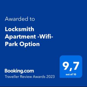 Locksmith Apartment - Park Option tanúsítványa, márkajelzése vagy díja