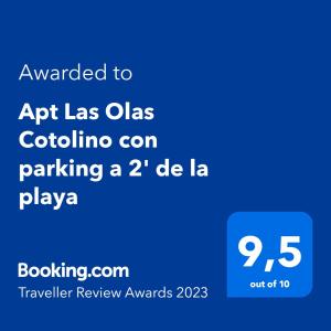 Un certificat, premiu, logo sau alt document afișat la Apt Las Olas Cotolino con parking a 2' de la playa