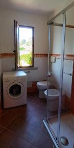 a bathroom with a washing machine and a toilet at Villa Olga in Nebida