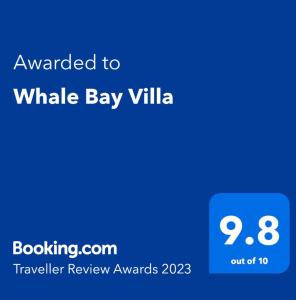 Сертификат, награда, табела или друг документ на показ в Whale Bay Villa