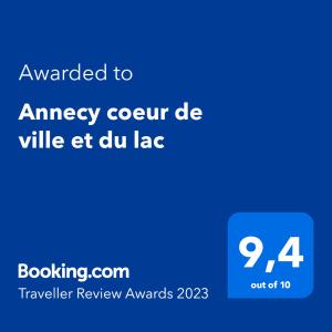 Sertifikatas, apdovanojimas, ženklas ar kitas apgyvendinimo įstaigoje Annecy coeur de ville et du lac matomas dokumentas