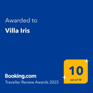 Villa Iris tanúsítványa, márkajelzése vagy díja