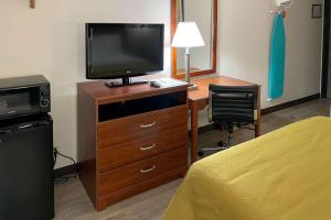 1 dormitorio con TV en un tocador con cama en Econo Lodge Cartersville-Emerson Lake Point, en Cartersville