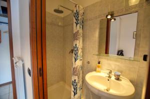 a bathroom with a sink and a mirror and a shower at Lake View Apartment Golden Triangle in Acquaseria +30 photos