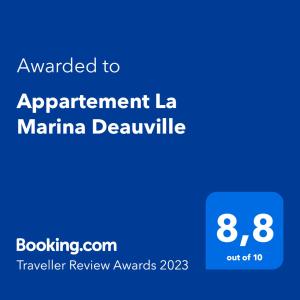 Сертификат, награда, вывеска или другой документ, выставленный в Appartement La Marina Deauville