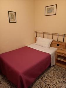 1 dormitorio con 1 cama con manta roja en Hotel Don Pedro, en Portoscuso