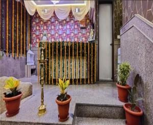 a room with potted plants and a gold gate at Hotel The Best Relax Inn By WB Inn in New Delhi