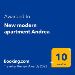 Certifikát, ocenenie alebo iný dokument vystavený v ubytovaní New modern apartment Andrea