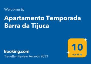 Сертификат, награда, табела или друг документ на показ в Apartamento Temporada Barra da Tijuca