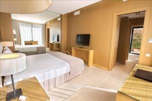 una camera d'albergo con letto e TV di Hostellerie La Farandole a Sanary-sur-Mer