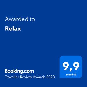 a blue screen with the text awarded to relak trailer review awards at Relax in Budva