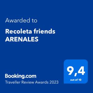 Certifikát, hodnocení, plakát nebo jiný dokument vystavený v ubytování Recoleta friends ARENALES