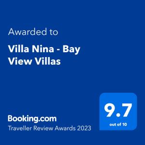 תעודה, פרס, שלט או מסמך אחר המוצג ב-Villa Nina - Bay View Villas