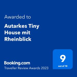 Majutusasutuses Autarkes Tiny House mit Rheinblick olev sertifikaat, autasu, silt või muu dokument