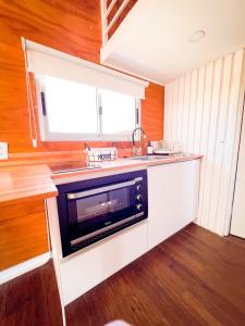a kitchen with a sink and a microwave at Tiny House Aire en La Juanita in José Ignacio