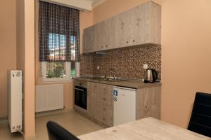 a kitchen with a sink and a counter top at Tzamtzis Apartments in Keramoti