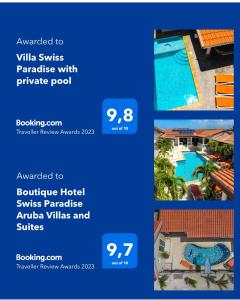 Boutique Hotel Swiss Paradise Aruba Villas and Suites في شاطئ بالم إيغل: لقطه شاشة للفيلا سويس بارادايس مع مسبح