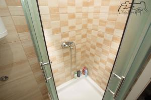 a shower with a glass door in a bathroom at Villa Ostrovica in Bihać