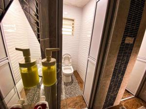 a small bathroom with a toilet and a shower at MOFA Homestay Near KLIA Airport in Sepang