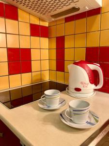 - Hervidor de té y dos tazas en una barra en Seefeld-apartman 3, en Seefeld in Tirol