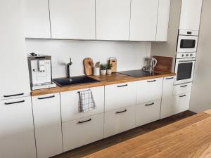 Kuchyň nebo kuchyňský kout v ubytování Apartmány Zahražany