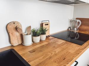 Kuchyň nebo kuchyňský kout v ubytování Apartmány Zahražany