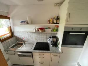 cocina pequeña con fregadero y fogones en Ferienwohnung Käppelehof, en Schramberg