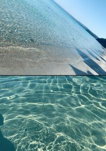 un primer plano del agua en una playa en Villa Evita , suites 1, Athytos,63m2,a/c,privacy, en Afitos