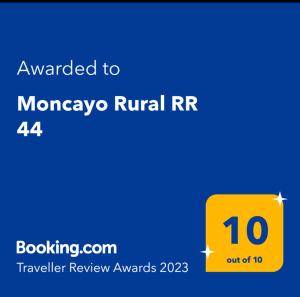 Sertifikat, nagrada, logo ili drugi dokument prikazan u objektu Moncayo Rural RR 44