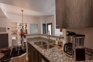 a kitchen with a sink and a counter top at Unit 211 - The Lyndon 1 Bed - Cation on the Guadalupe in New Braunfels