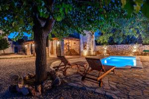 una piscina con due sedie accanto ad un albero di MY DALMATIA - Authentic villa Malou with private swimming pool a Stankovci