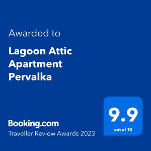 a blue sign with the text awarded to lagoonitz apartment permit permitenna at Lagoon Attic Apartment Pervalka in Pervalka