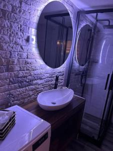 y baño con lavabo blanco y espejo. en Golden Eagle Jelovica en Berane