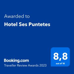 una pantalla azul con el texto otorgado al hotel ss puñetazos en Hotel Ses Puntetes, en Cala d´Or