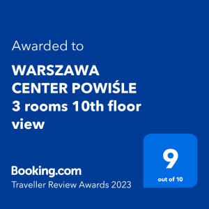 Vottorð, verðlaun, skilti eða annað skjal til sýnis á WARSZAWA CENTER POWIŚLE 3 rooms 10th floor view