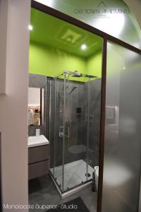 a bathroom with a glass shower with a sink at Old Town Apartments Catania in Catania +117 photos