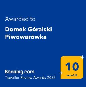 Certificado, premio, señal o documento que está expuesto en Domek Góralski Piwowarówka