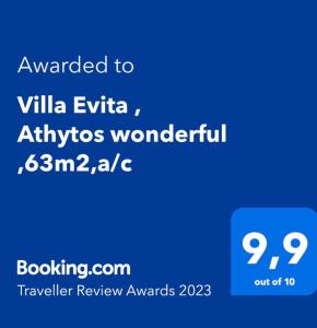 uma imagem de um telemóvel com o texto queria villa anti-vírus extra em Villa Evita , suites 1, Athytos,63m2,a/c,privacy em Afitos