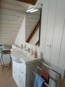 a bathroom with a sink and a mirror at Vogesenparadies in Kirchberg