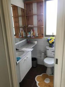 a bathroom with a toilet and a sink and a window at Hermoso DEPTO en Viña del Mar in Viña del Mar