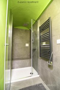 bagno con doccia e soffitto verde di Old Town Apartments Catania a Catania