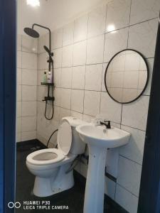a bathroom with a toilet and a sink at Hounon White Chimney Cottage-4 Bedrooms in Ranau