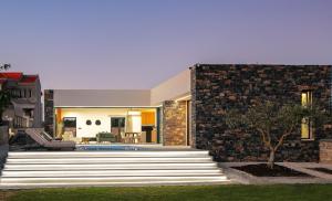 a house with steps leading to a swimming pool at Black Caviar in Asprouliánoi